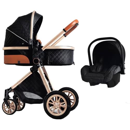 3 in 1 Baby Travel System Infant Baby Stroller Pushchair High Landscape Stroller Reversible Foldable Portable Standard Stroller Newborn Pram Baby Buggy Reclining Baby Carriage (225 Black-37)
