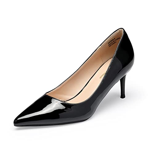 GENSHUO Escarpins à Talons Bas pour Femmes Talons Aiguilles Élégants à Bout Pointu 6CM/2,36 Pouces Chaussures à Talons Hauts Vernies pour Le Travail de...