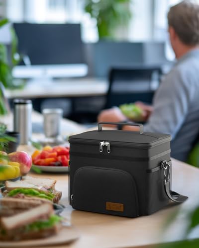 HOTOR Insulated Lunch Box for Men & Women - Leak-Proof Cooler Lunch Bag with 4 Pockets, Adjustable Strap, Ideal for Work, Picnic, Travel - Medium, Black, 10.2"×6.9"×8.5" - 9