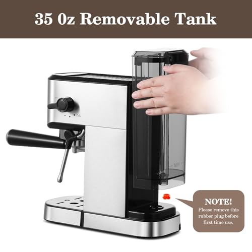 20Bar Espresso Machine, With Milk Frother Steam Wand, 1000ML Removable Water Tank, Ideal for Cappuccino, Latte and Espresso, for Home Use, Silver - Image 5