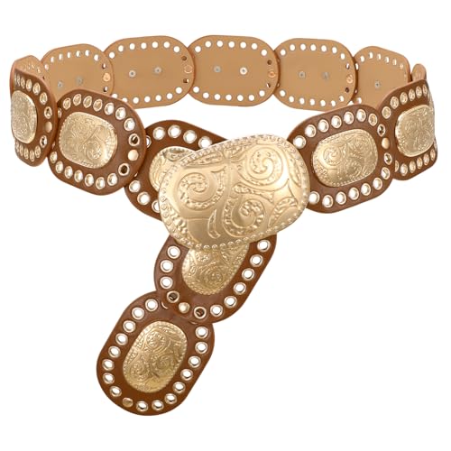 VONMELLI Western Gürtel Damen Breiter Concho Scheibengürtel für Jeans Kleider Vintage Cowgirl Cowboy Boho Gürtel Y2K Ledergürtel Braun Passende Taillenweite 66cm-90cm