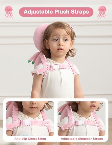 Image of JunNeng Baby Head Protector Backpack for Walking Crawling Pink Octopus | Soft, Breathable, Adjustable, Baby Fall Back Head Protector for Falling