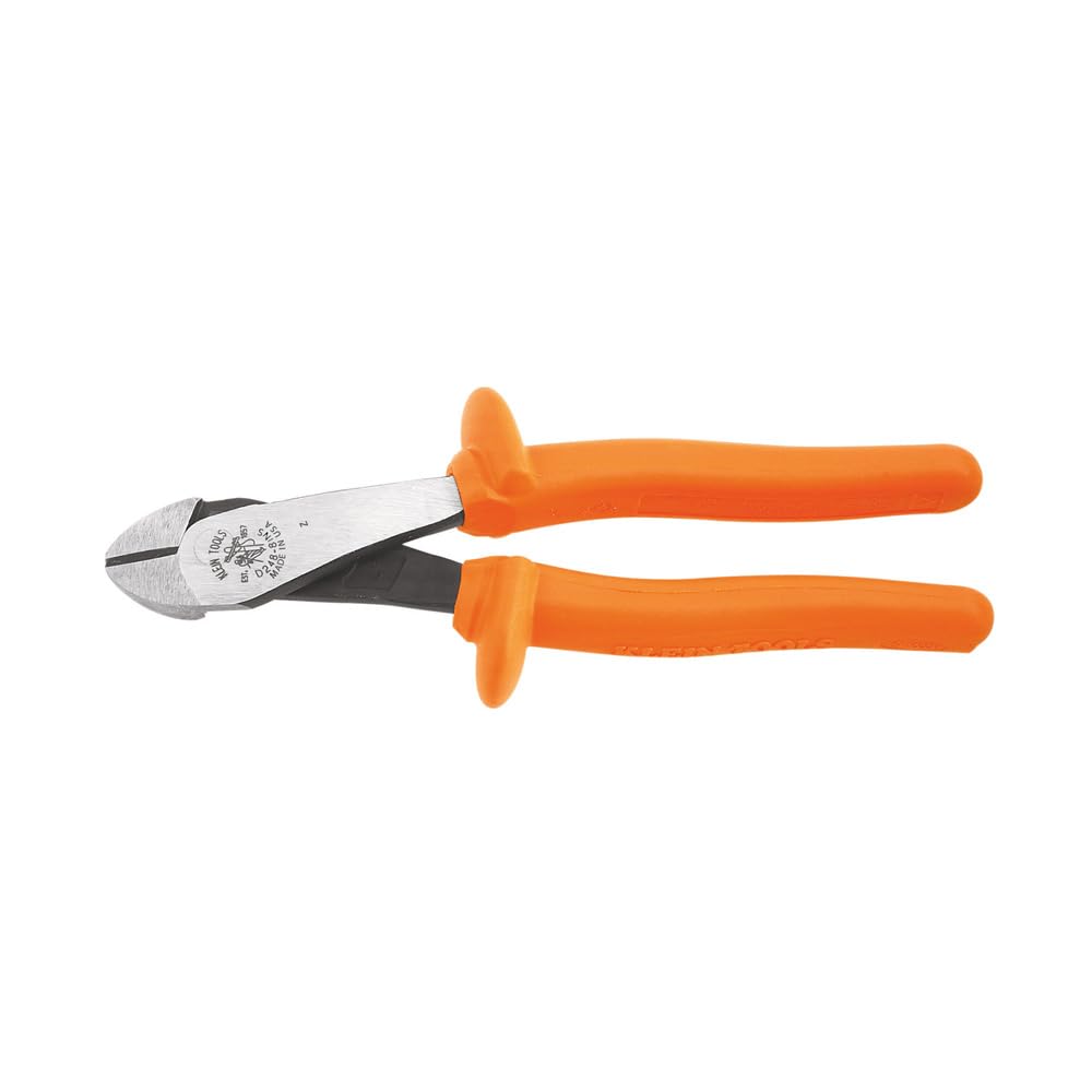 Klein Tools Alicates D248-8-INS, fabricados en Estados Unidos, alicates de corte diagonal aislados con cabeza en ángulo, diseño de alto apalancamiento y agarres de 1000 V, 8 pulgadas