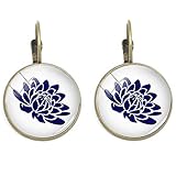Qualitativ hochwertig. Klassische japanische Vintage Schönheit Geisha Bild Glas Cabochon Runde Clip Ohrringe Drachen Ohrringe