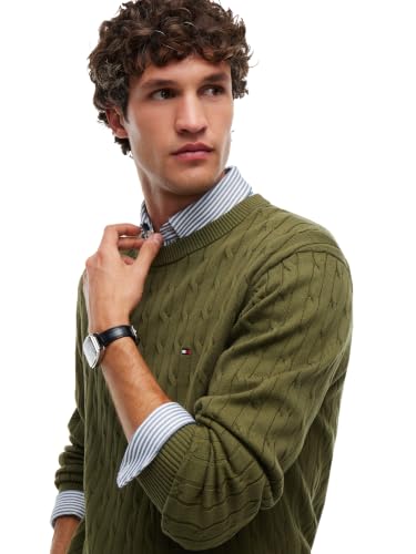 Image of Tommy Hilfiger Men's Cable Knit Crewneck Sweater Lightweight Pullover
