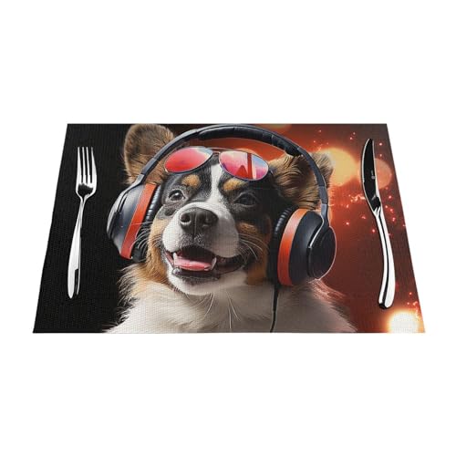 Set de table chien mignon avec écouteurs en PVC lavable résistant x4 - 7