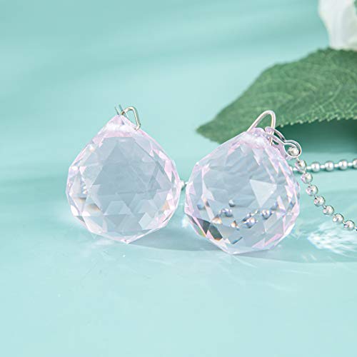 Image of Ceiling Fan Pull Chain, 2pcs 30mm Diameter Prism Ball Extension Chains with Decorative Light Bulb and Fan Cord (Pink)