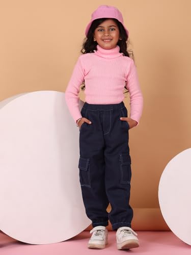 Image of superminis Girls Denim Jeans | Stretchable Blue Cat Print Jeans for Girls 3-10 Years | Soft Comfortable Kids Denim Pants for Casual