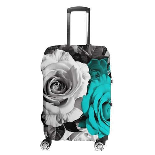 Black White Teal Gray Rose Flowers Luggage Cover Elastic Suitcase Protector Case Anti-Scratch Washable Baggage Covers Protector For Traveling, Aircraft Consignment XL