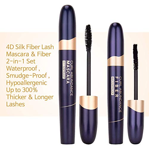 St. Mege 4D Silk Fiber Lash Mascara & Fiber 2-in-1 Set, Best for Thickening and Lengthening, Waterproof and Smudge-Proof and Hypoallergenic - Thicker and Longer Lashes