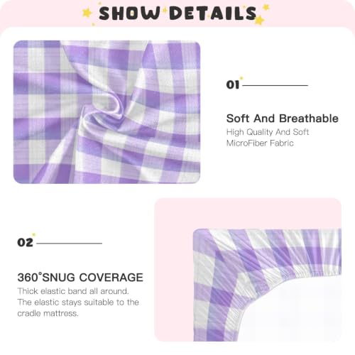 Image of Crib Sheet Breathable Soft Crib Mattress Sheet for Baby Toddler Boys Girls Fitted Crib Sheet Fit Standard Crib Mattress 39 x 27 Inch Purple Gingham Checkered