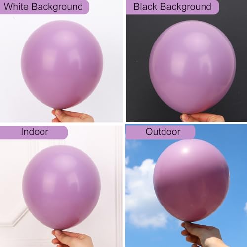 Image of RUBFAC Dusty Purple Balloons 129pcs Different Sizes Pack of 18 12 10 5 Inch, Latex Light Lavender Lilac Balloon Garland Arch Kit for Wedding Baby Shower Gender Reveal Birthday Party Decorations