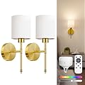 NIORSUN 15 inch Battery Operated Wall Sconce Set of 2, Gold Wireless Rechargeable Wall Lights with 5200mAh Dimmable Detachable Bulbs and Remote, 9 Colors Sconces Wall Decor for Bedroom Living Room