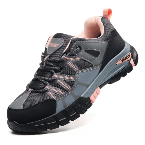 Image of Hogent Steel Toe Shoes for Men Lightweight Comfortable Non Slip Work Shoes Women Puncture Proof Safety Sneakers for Industrial Construction & Daily Life