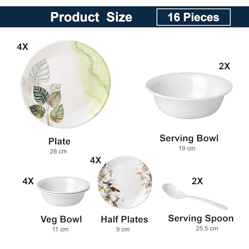 Image of Golden Fish 16 Pieces Complete Dinner Set for Home | 4 Full Plates, 4 Quarter Plates, 4 Veg Bowls, 2 Donga & 2 Serving Spoons | Ideal for Family Dining, Guests, Parties & Gifting
