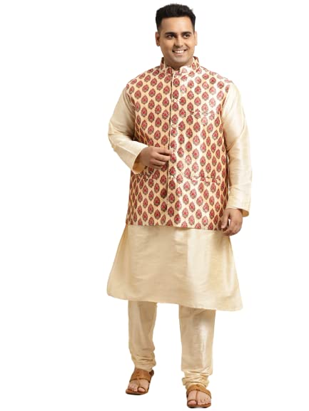 Image of SOJANYA (Since 1958, Men's Silk Blend Grey Kurta Pyjama & Silk Blend Jacket Combo