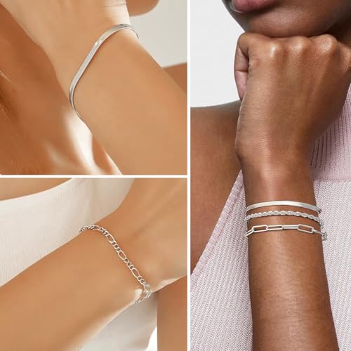 Image of SANNIDHI Bracelets for Women, Pack of 10 Chic Gold Silver Alloy Layered Bracelets Set Ladies Slim Link Bracelet for Woman Wrist Jewelry Gift