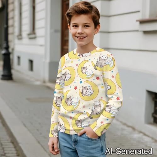 Image of Renewold Boys Girls Tees Kids T-Shirt Long Sleeve Crewneck T Shirts Casual Athletic Tops Clothing for Home School Travel