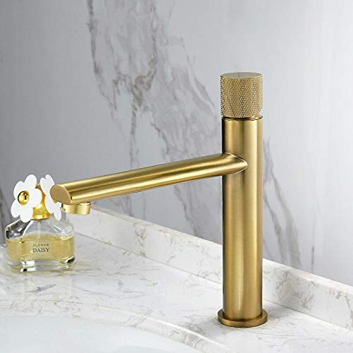 Robinet de salle de bain mitigeur eau chaude froide et robinet d'évier en laiton or brossé