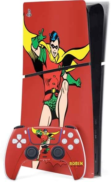 Skinit Decal Gaming Skin Compatible with PS5 Slim Digital Edition Bundle - Officially Licensed DC Comics Robin Official Logo Design