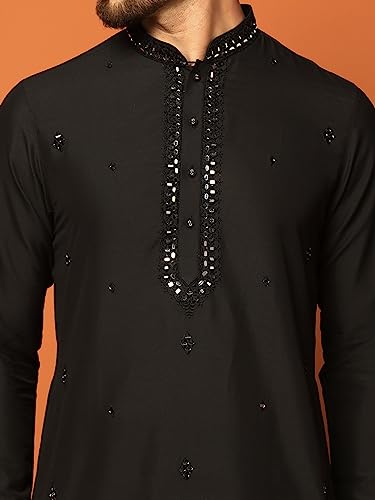 Image of Kisah Men's Cotton Blend Mirror Work Kurta Set Regular Fit | Ethnic, Traditional & Occasion Wear