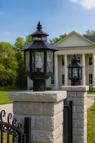 Image of Weldecor Metal Antique Decorative Outdoor Gate Lamps,Architectural Design for Main Home Gate Light Waterproof,Rustproof for Garden,Exterior Compound Wall Lights for Piller,Pole Lamp Post Set of 2
