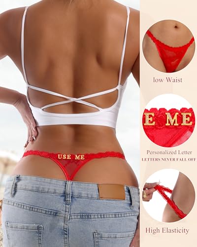 Image of Sexy Underwear for Women Lace Panties Sexy Thong with Funny Rhinestone Letters for Couple Gifts