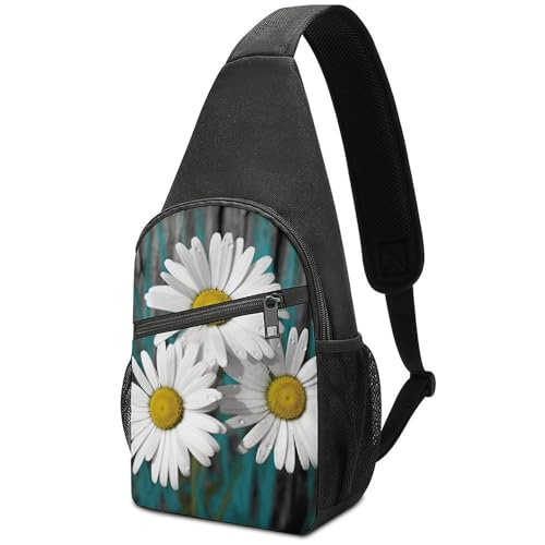 Mochila tipo sling Daisy Flowers blanca con diseño floral miniatura 1