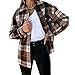 JJSUnS Damen Casual Flanell Plaid Hemden Langarm Revers Knopfleiste Blusen Farbblock Hemd Jacke Shacket Mantel, braun, Large