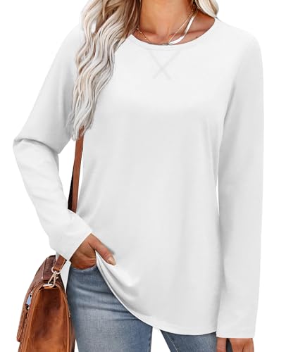 OFEEFAN Womens Long Sleeve Basic Shirts Crew Neck Fall Tops Outfits Clothes 20242