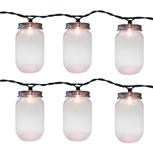 Brite Star 10 Lt Frosty Mason Jar Light Set, Black Wire