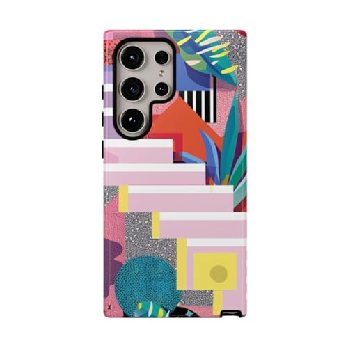 Coque rigide brillante Samsung S24 Ultra au motif botanique abstrait multicolore