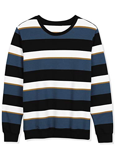 Lars Amadeus Men's Pullover Crew Neck Long Sleeves Color Block Sweatshirt T-Shirt Large Blue White Black