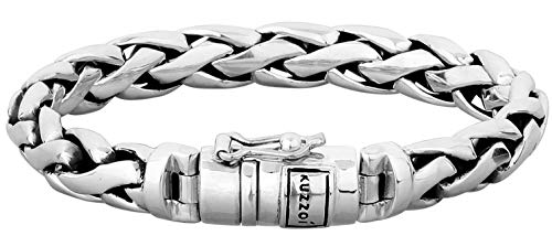 kuzzoi 925 Sterling Silver Round Byzantine Bracelet for Men, Length 8,27 inch - 9,05 inch, Width 0,39 inch, 2.11 oz