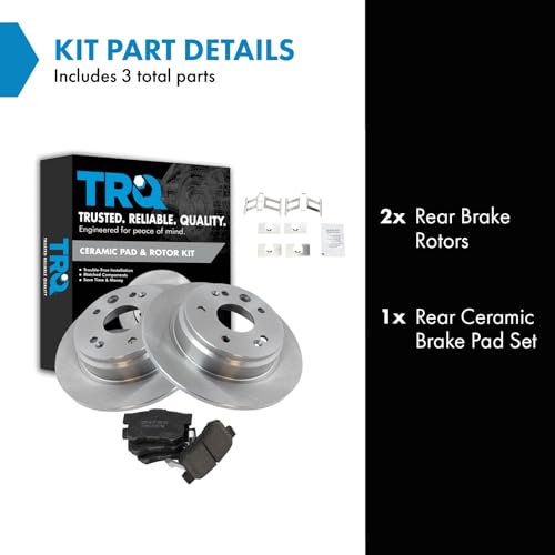 Image of TRQ Rear Brake Pad and Rotor Set Ceramic Solid Rotors | For 1999-2003 Acura TL