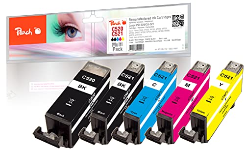 Peach Merotoner C520/521   Juego de Cartuchos de Tinta (sustituye a Canon PGI 520, CLI 521, 2934B007, para Canon Pixma IP 3600, Canon Pixma MP 560, Canon Pixma MX 870, Canon Pixma MP 550)