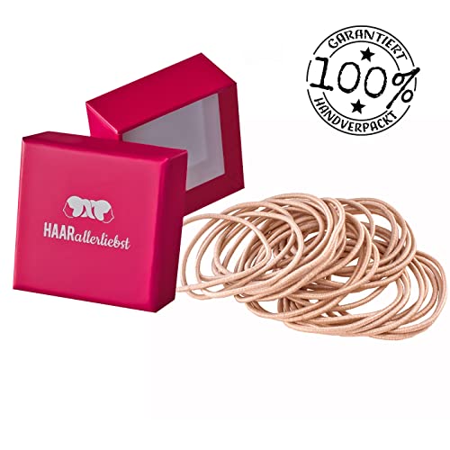 HAARallerliebst® Pack of 30 Thin Hair Bobbles Colour Medium Beige, 1.5 mm, Metal-Free Braid Elastics - Image 4