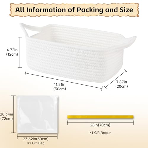 Image of OIAHOMY 7L Woven Basket, Gift Basket Empty with Gift Bags and Ribbons, Rope Baskets for Baby Showers, Storage Baskets with Handles for Nursery, Pet Toy Organizer - White