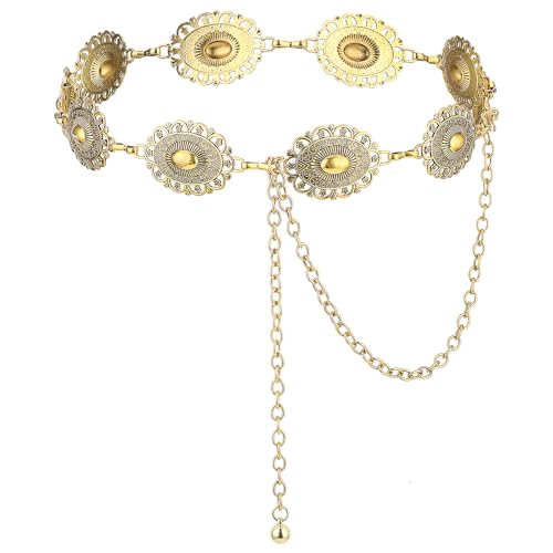 Giantree Western Chain Belt for Women, Silver Concho Link Chain Western Cowgirl Belts for Jeans Dresses