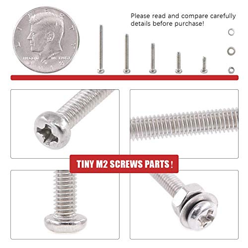 Hilitchi 600-Piece M2 M3 Phillips Pan Head Screws Bolt Nut Lock Flat Washers Assortment Kit, 304 Stainless Steel #TOP1
