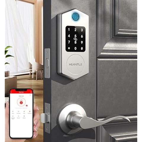 HEANTLE Smart Front Door Lock Set, 8-in-1 Fingerprint Keyless Entry Door Lock with App Control, Electronic Touchscreen Keypad Deadbolt with 2 Lever Handles, Auto Lock,Easy Installation, Silver Cover
