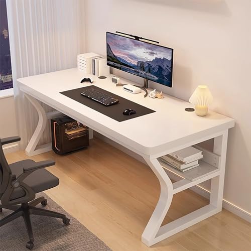 NUOMIE パソコンデスク 無垢材 ゲーミングデスク 幅60cm ゲーミングテーブル 木製 机 PC机 収納付き しっかりした構造 おしゃれテーブル シンプル 化粧台 作業机 仕事用 在宅 リモートワーク 組立簡単 (160x60x75cm,白+白) [