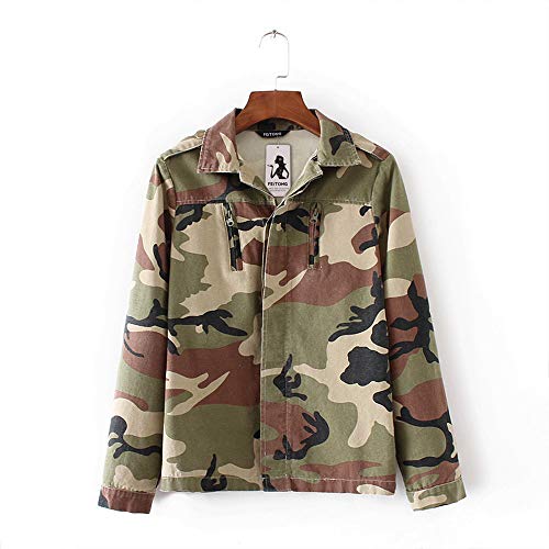 Yemenger Women's Casual Camouflage Jacket with Zipper Pockets Sexy V Neck Long Sleeve Button Down Denim Coat