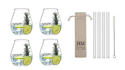 Riedel 5414/67 Gin Tonic Gläser Set 4 Stück + Gratis 4er Set EKM Living Edelstahl Strohhalme (Glas)