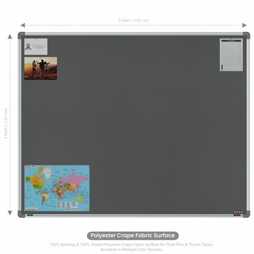 Image of Scholar Art Metis 4x5 Feet Bulletin Notice Board for Office, Home & School | Vibrant & Versatile Crape Cloth + High Density Soft Board for Pinning Photos, Sticky Notes & Reminders (Grey)