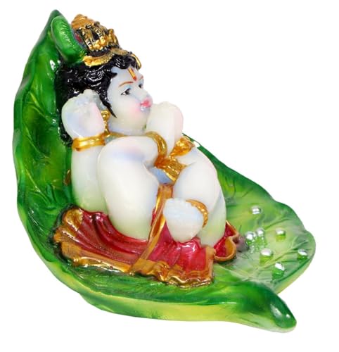 Image of Leaf Krishna Murti Statue for Home, Shop, Office, Car Dashboard | Laddu Gopal Idol for Home, Temple Decor Puja Worship, Home Decorative Figurine (Height 5 Inch)