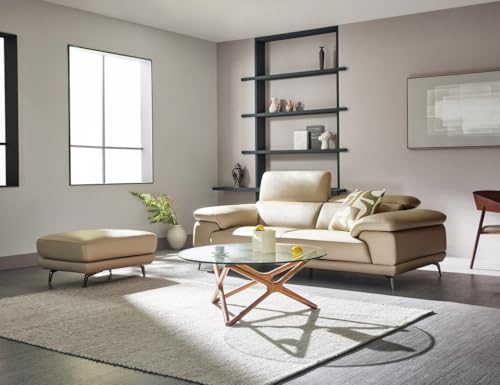 Image of Fabrique Magma Leatherette 3 Seater Sofa Set with Puffy Luxury Cream with Moveable Headrest | Stylish Home Office & Living Room Furniture | Lightweight Design with Durable Stainless Steel Legs