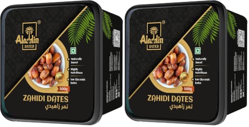 Image of Aladdin Dates Premium Dried Zahidi Brown Dates 500 gram, Khajur /Khajoor Dry Fruits, Energy Booster, High Fibre, Soft & Juicy, Healthy Snacks (Pack of 2)