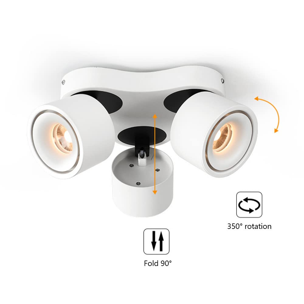 SKYGOO Foco de techo LED de 30 W, lámpara de luz de pasillo ajustable, luz de sala de estar de baño, foco de montaje en superficie de tres cabezas, luz de pasillo de dormitorio, luces de centro comerc
