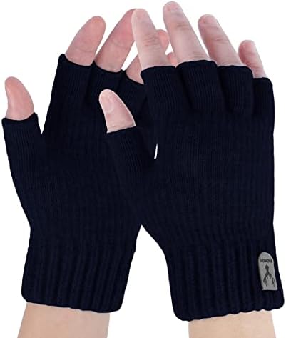 Fingerless Gloves for Men - Winter Knitted Gloves Thermal Fingerless Gloves Unisex for Outdoor Working Driving Running Cycling
